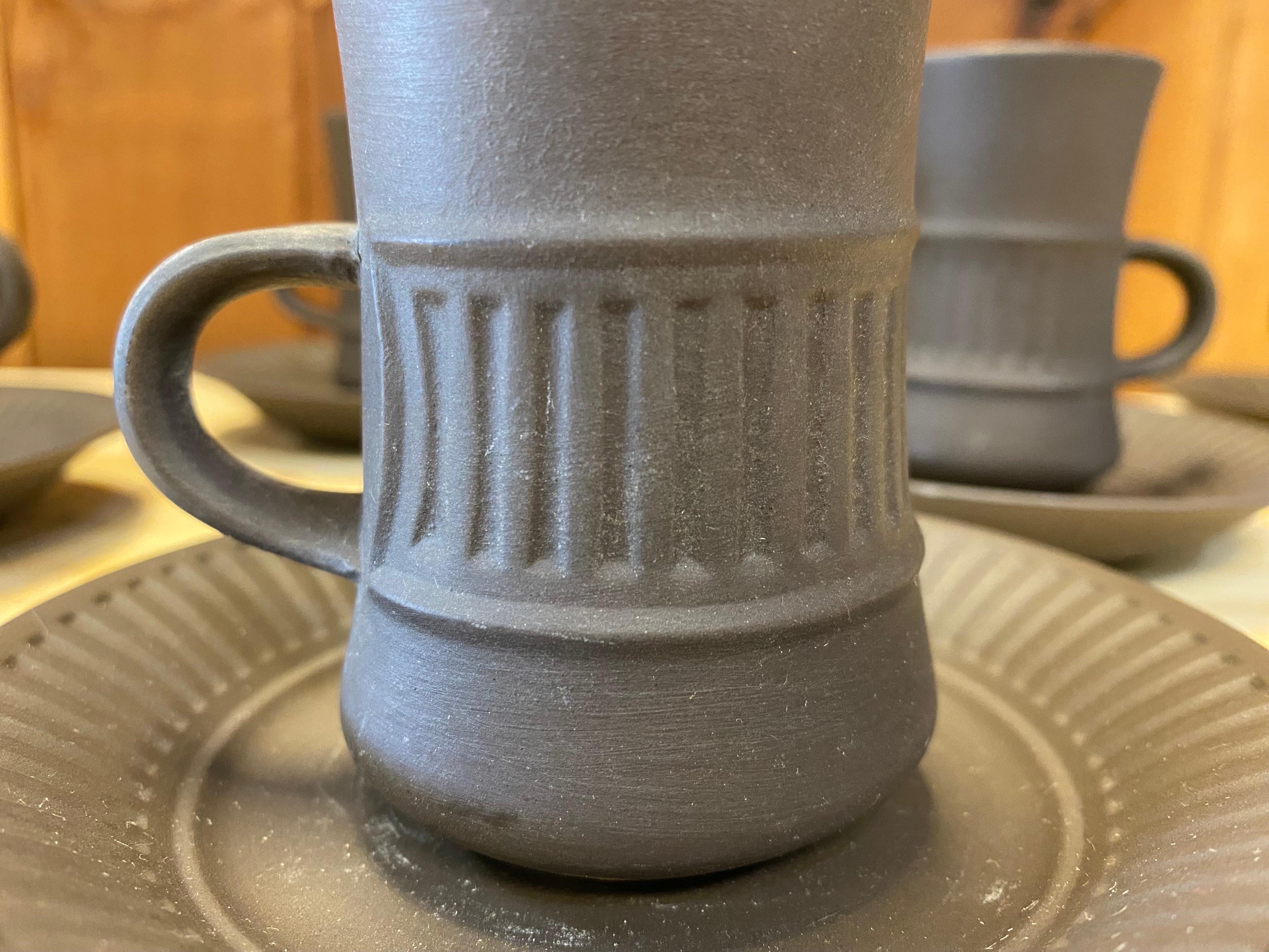 Vintage Jens Quistgaard for Dansk Flamestone Espresso Cups and Saucers In Good Condition In San Carlos, CA