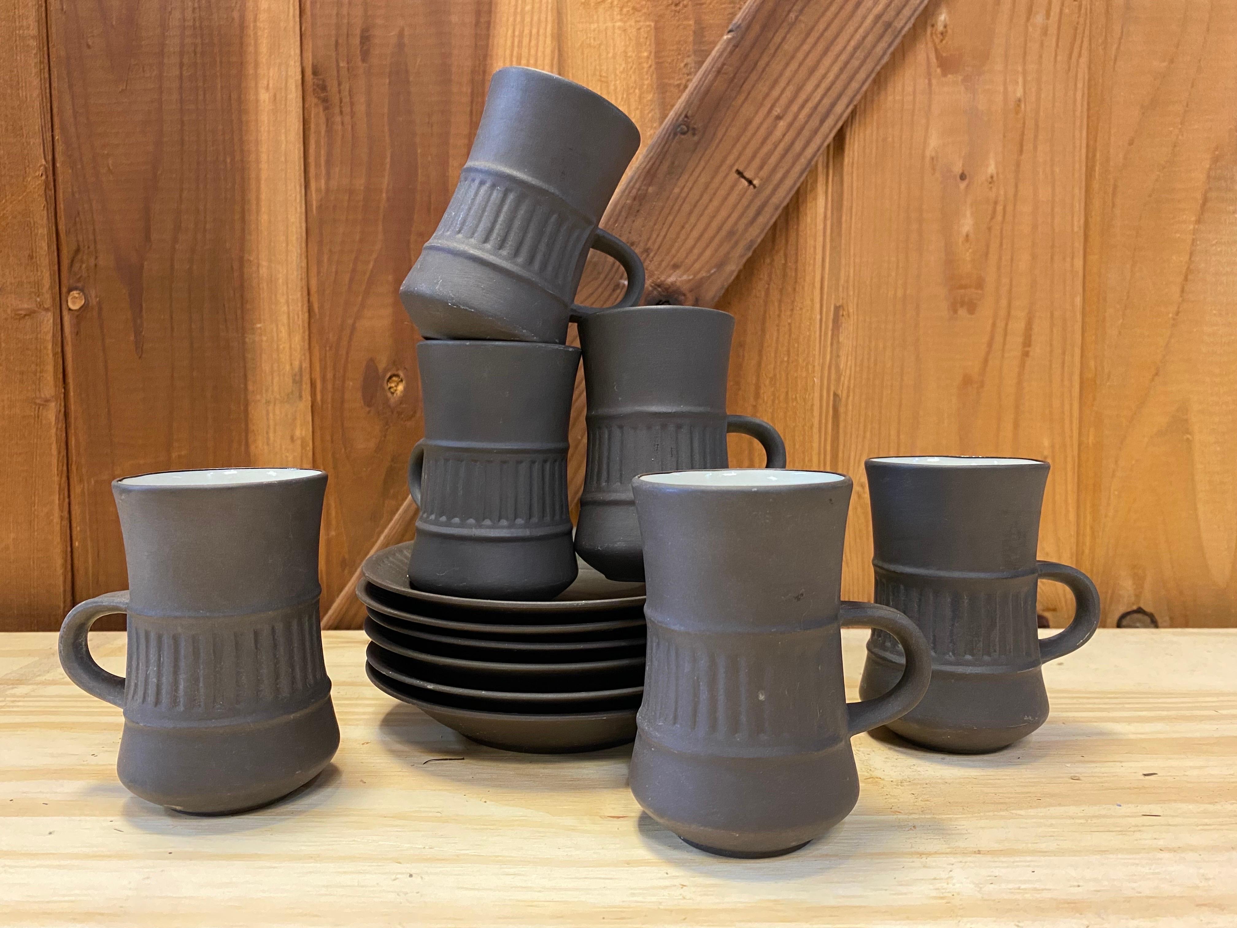 Ironstone Vintage Jens Quistgaard for Dansk Flamestone Espresso Cups and Saucers