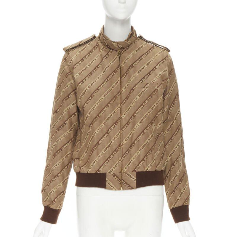 Brown vintage JEREMY SCOTT 2000 brown logo jacquard aviator bomber jacket M For Sale