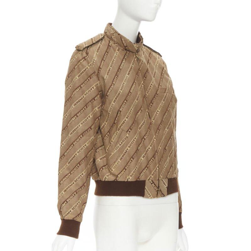 vintage JEREMY SCOTT 2000 brown logo jacquard aviator bomber jacket M In Excellent Condition For Sale In Hong Kong, NT