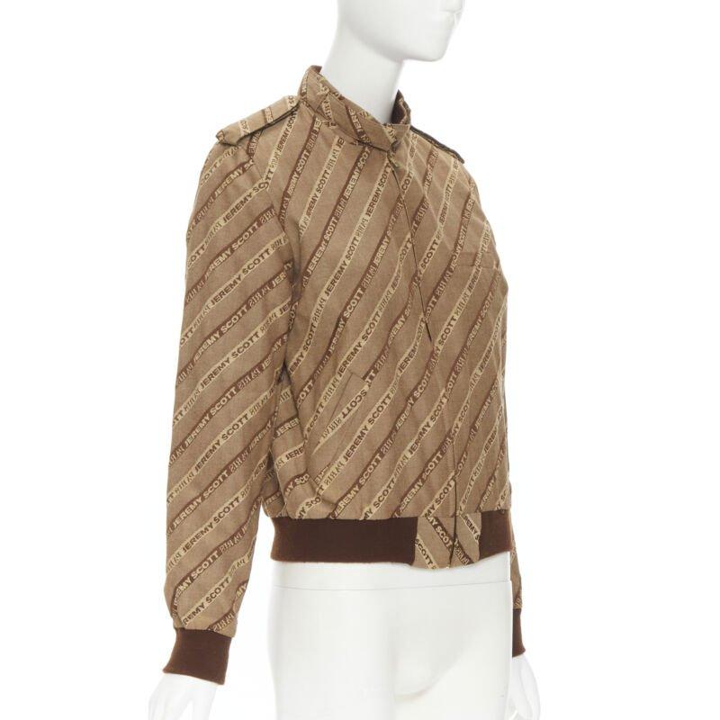 Women's vintage JEREMY SCOTT 2000 brown logo jacquard aviator bomber jacket M For Sale