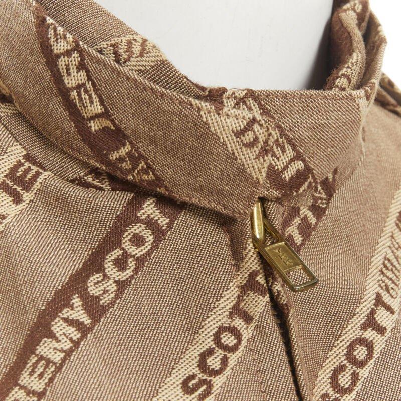 vintage JEREMY SCOTT 2000 brown logo jacquard aviator bomber jacket M For Sale 3