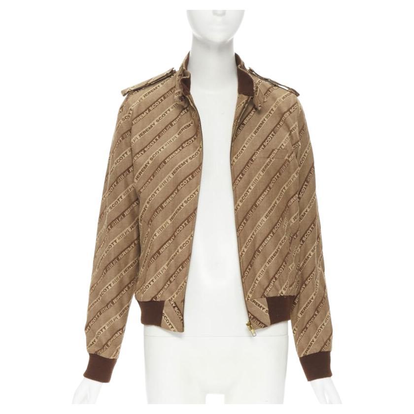vintage JEREMY SCOTT 2000 brown logo jacquard aviator bomber jacket M For Sale