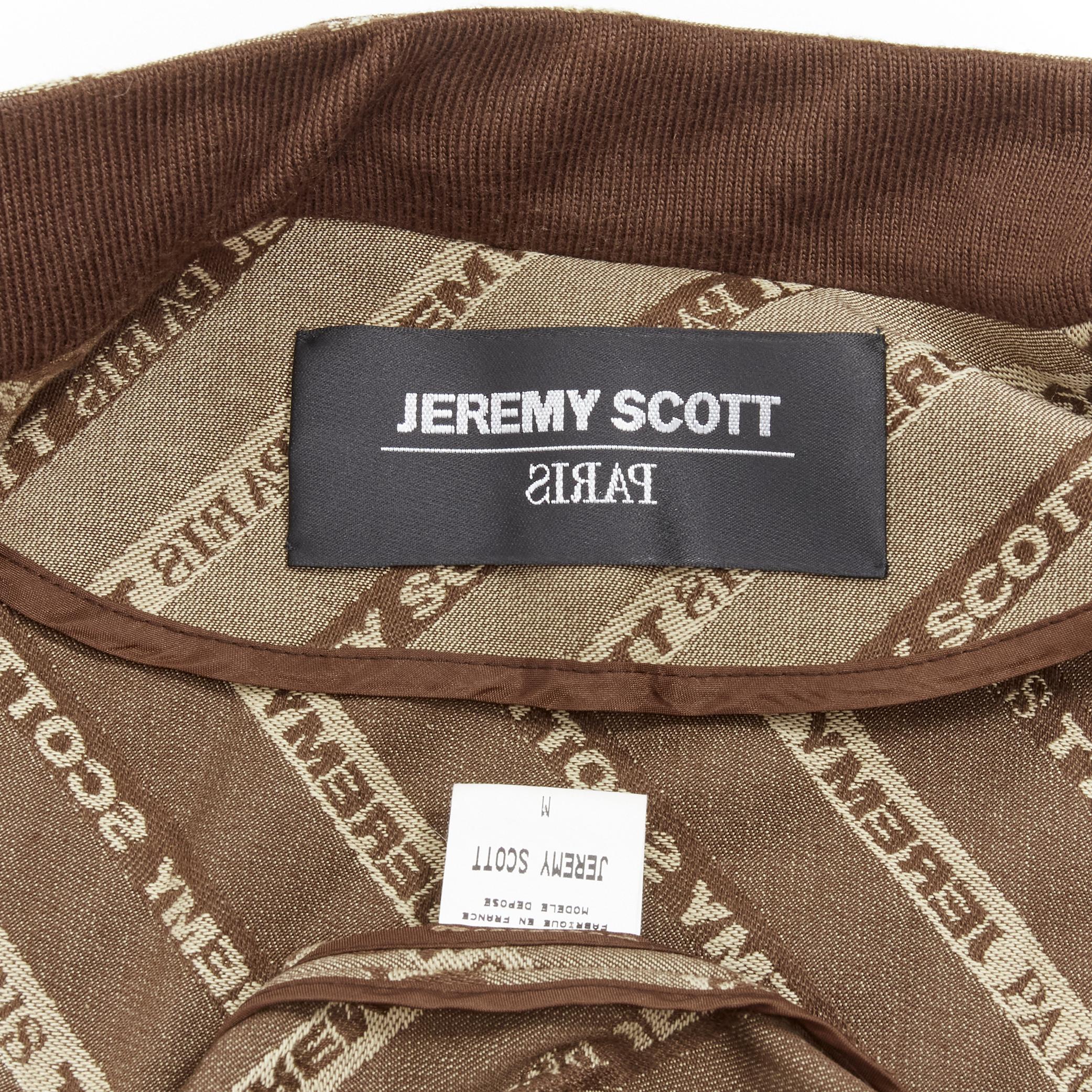 vintage JEREMY SCOTT 2000 Runway brown logo jacquard aviator bomber jacket M 6