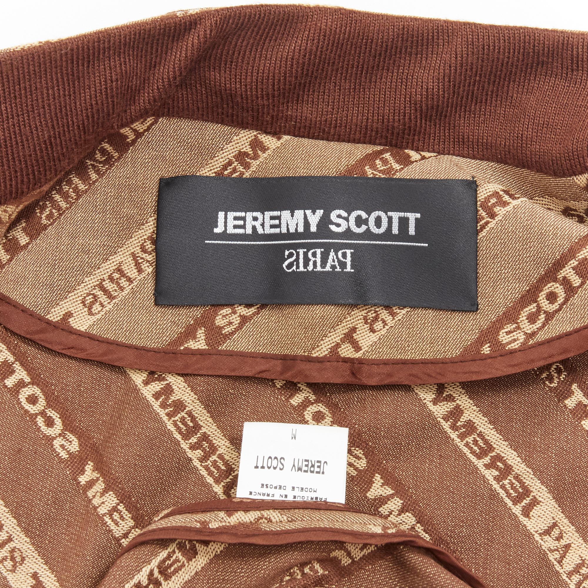 vintage JEREMY SCOTT 2000 Runway brown logo jacquard aviator bomber jacket M For Sale 4