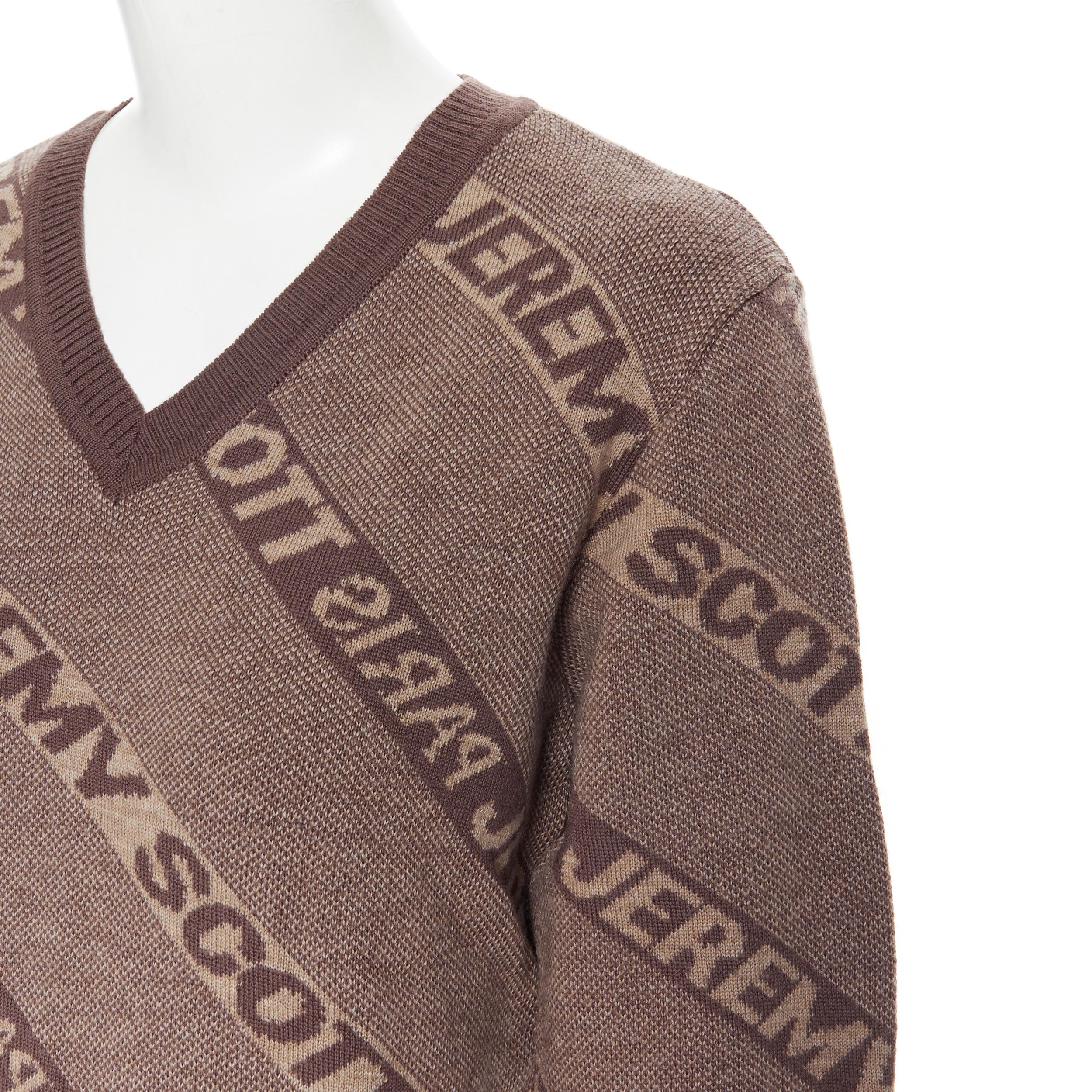 vintage JEREMY SCOTT PARIS brown logo intarsia merino wool short sweater S 
Reference: TGAS/A05726 
Brand: Jeremy Scott 
Designer: Jeremy Scott 
Material: Wool 
Color: Brown 
Pattern: Striped 
Extra Detail: Highly coveted and collectible collection.