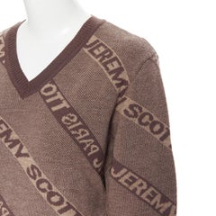 vintage JEREMY SCOTT PARIS brown logo intarsia merino wool short sweater S