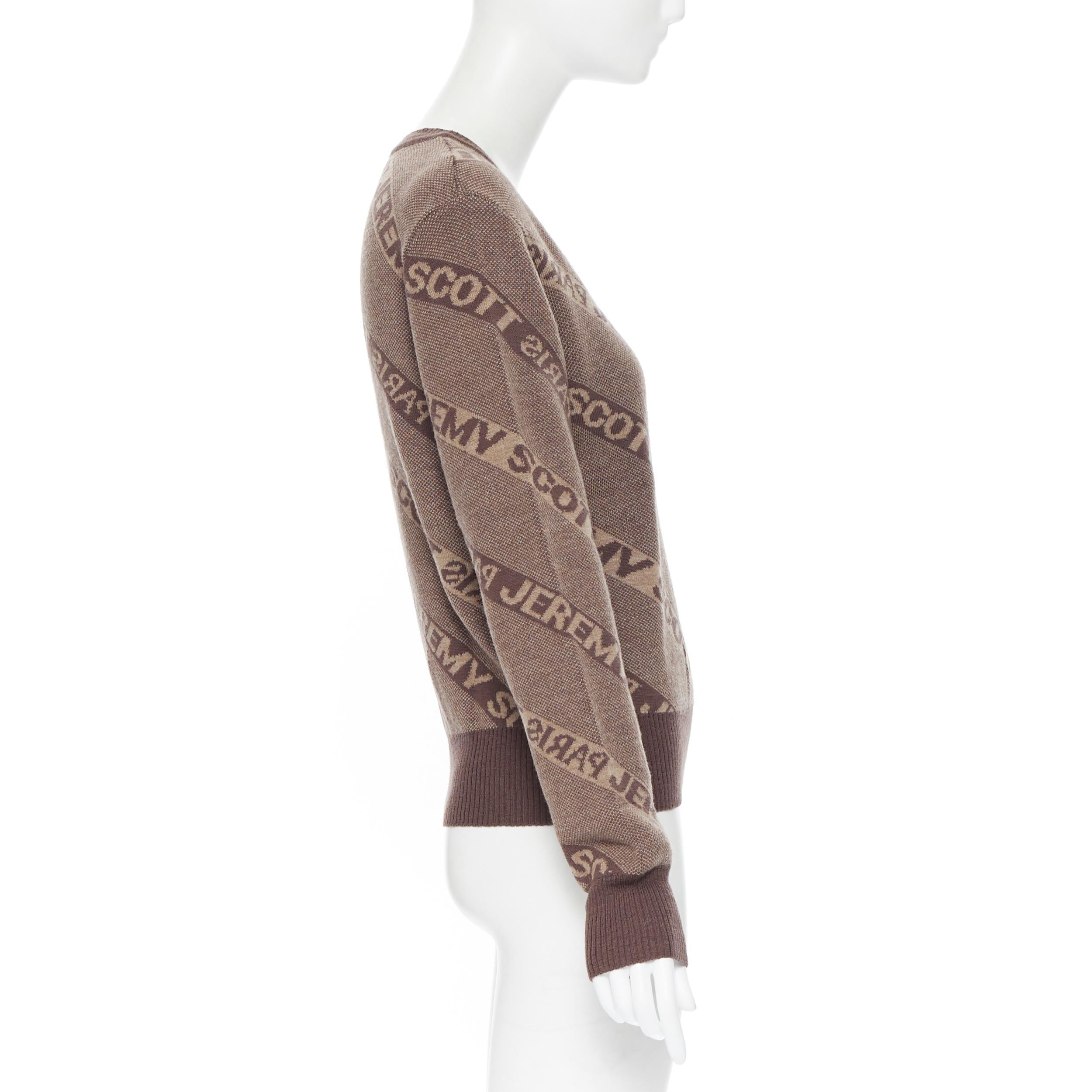 Women's vintage JEREMY SCOTT PARIS brown logo intarsia merino wool short sweater S