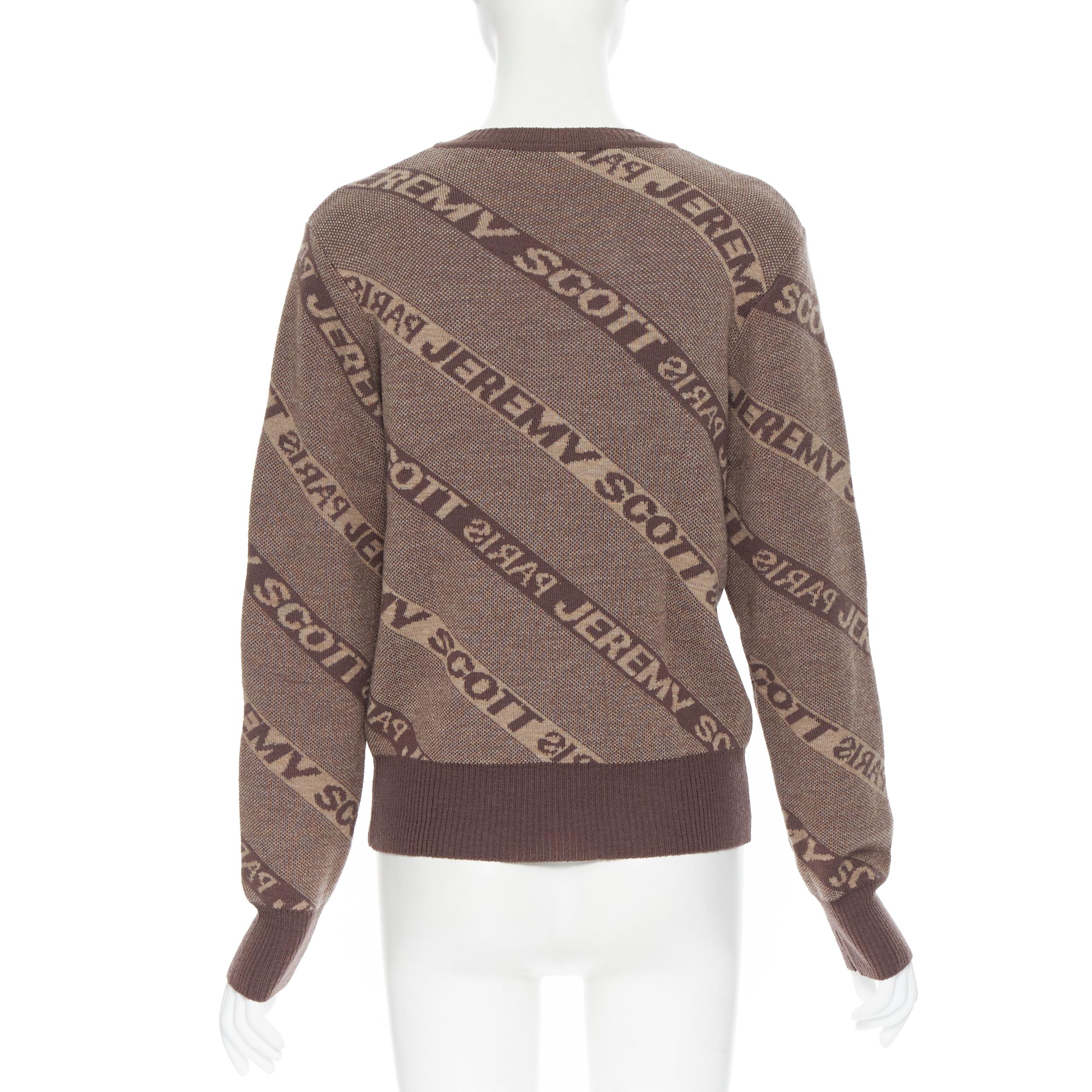 vintage JEREMY SCOTT PARIS brown logo intarsia merino wool short sweater S 1