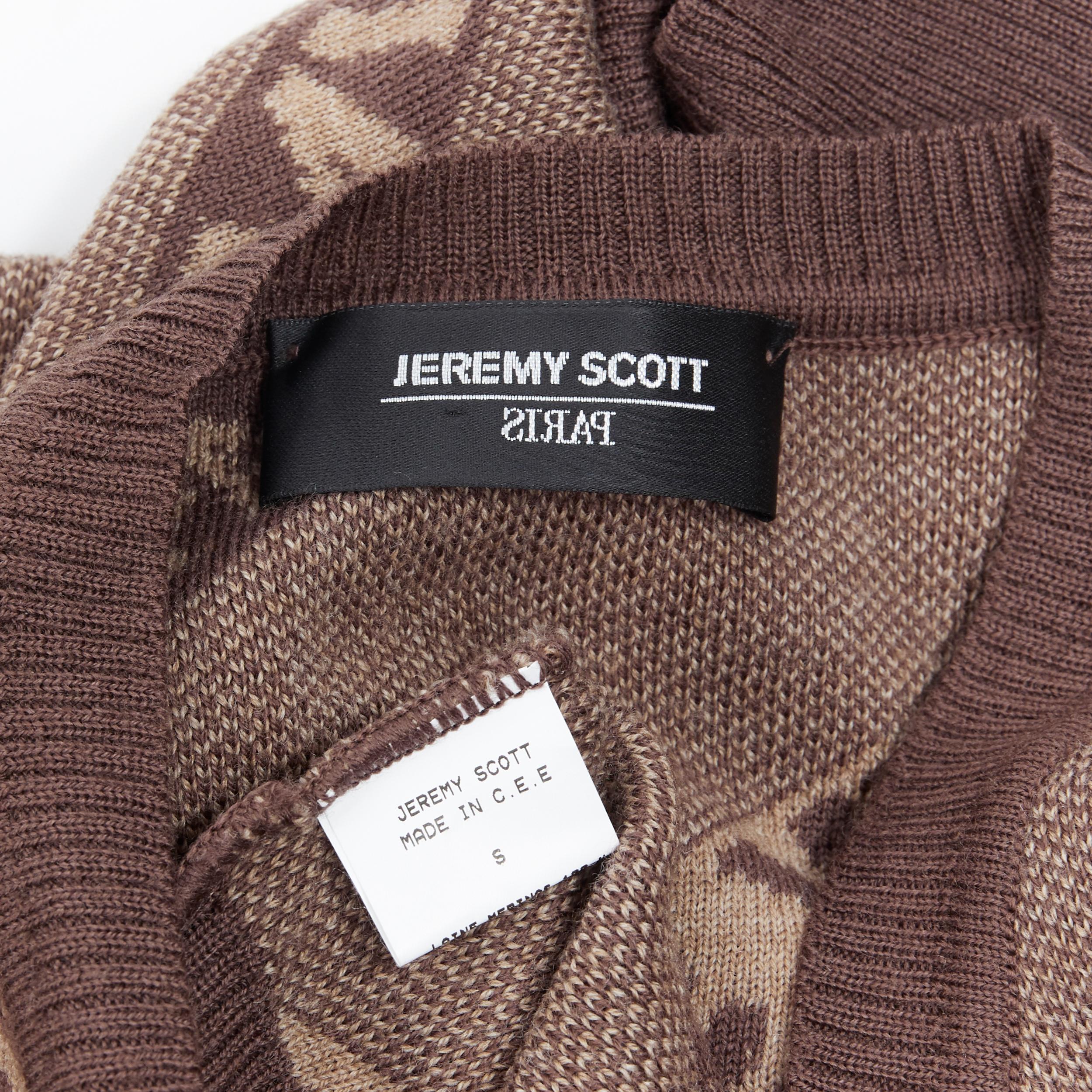 vintage JEREMY SCOTT PARIS brown logo intarsia merino wool short sweater S 4
