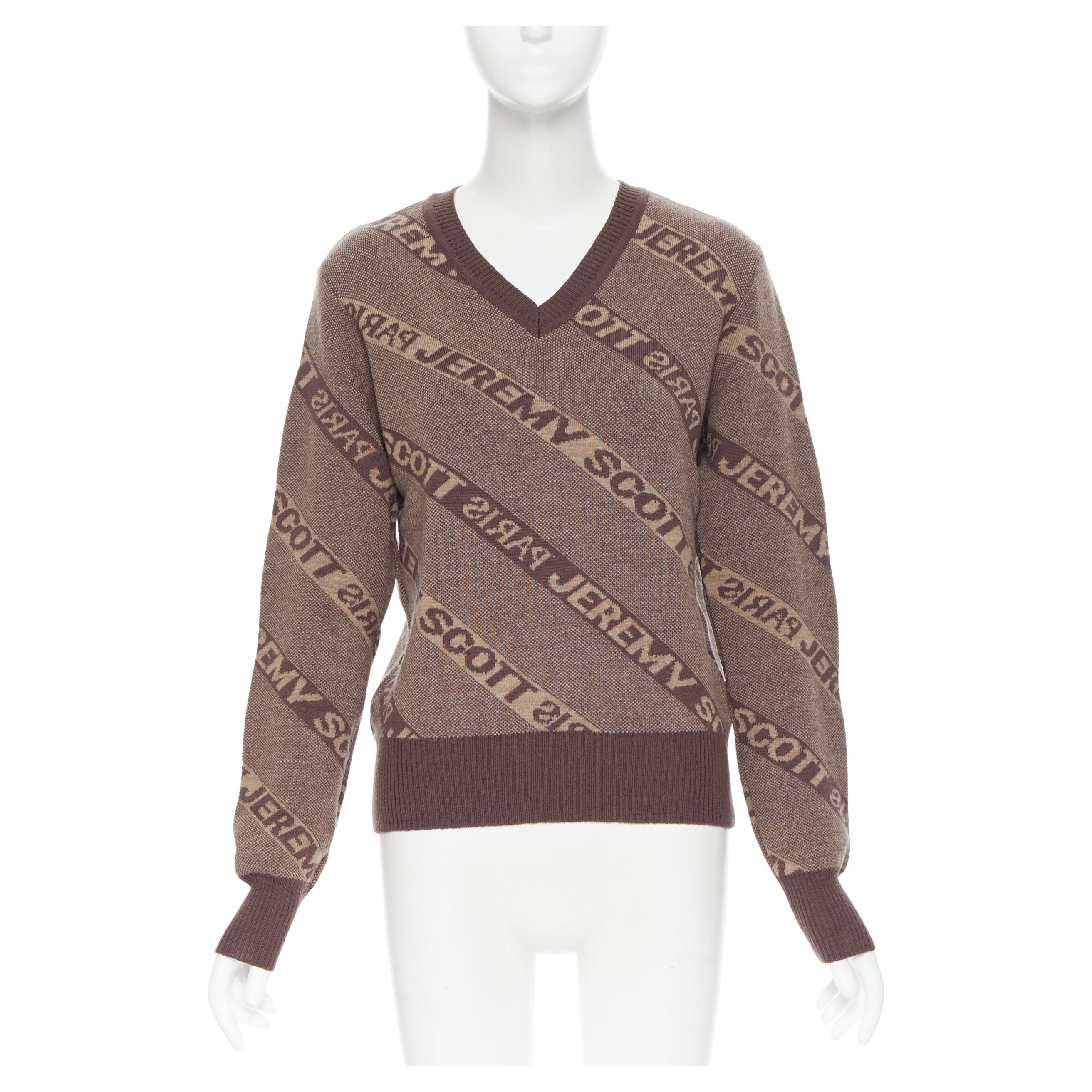 vintage JEREMY SCOTT PARIS brown logo intarsia merino wool short sweater S