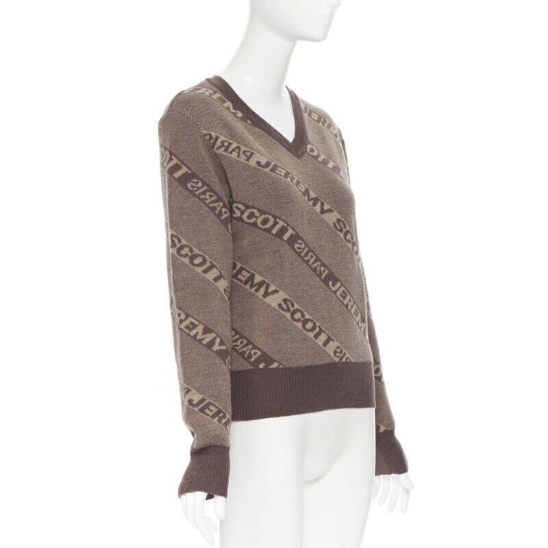vintage JEREMY SCOTT PARIS brown logo intarsia wool short sweater S In Excellent Condition For Sale In Hong Kong, NT