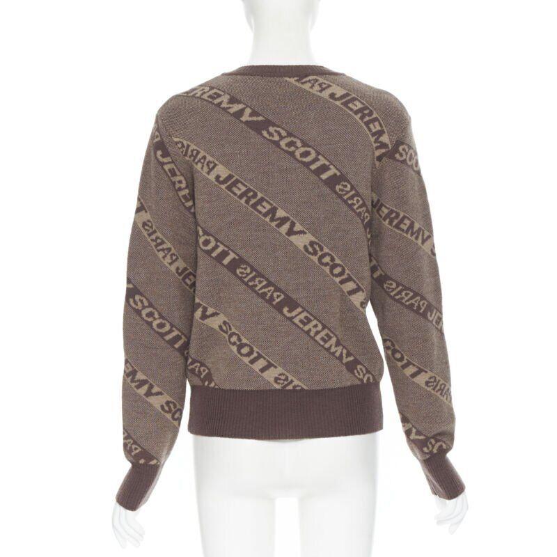 vintage JEREMY SCOTT PARIS brown logo intarsia wool short sweater S For Sale 1