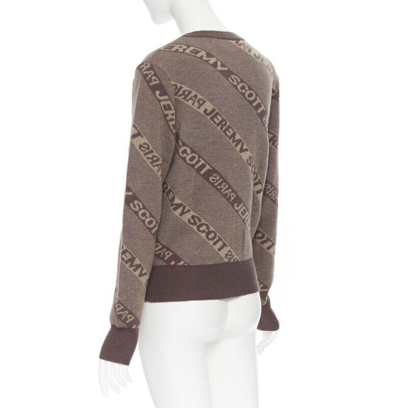 vintage JEREMY SCOTT PARIS brown logo intarsia wool short sweater S For Sale 2