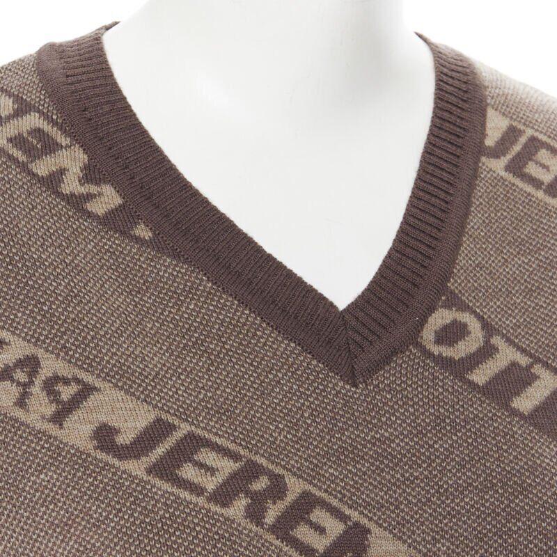vintage JEREMY SCOTT PARIS brown logo intarsia wool short sweater S For Sale 3