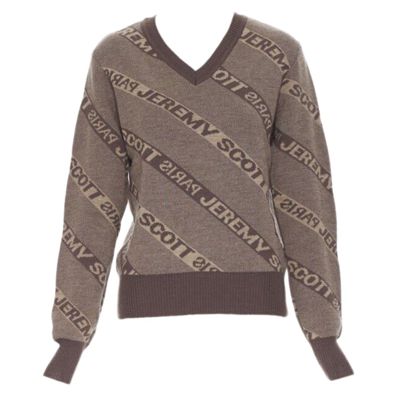 vintage JEREMY SCOTT PARIS brown logo intarsia wool short sweater S For Sale
