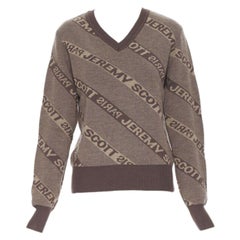 vintage JEREMY SCOTT PARIS brown logo intarsia wool short sweater S