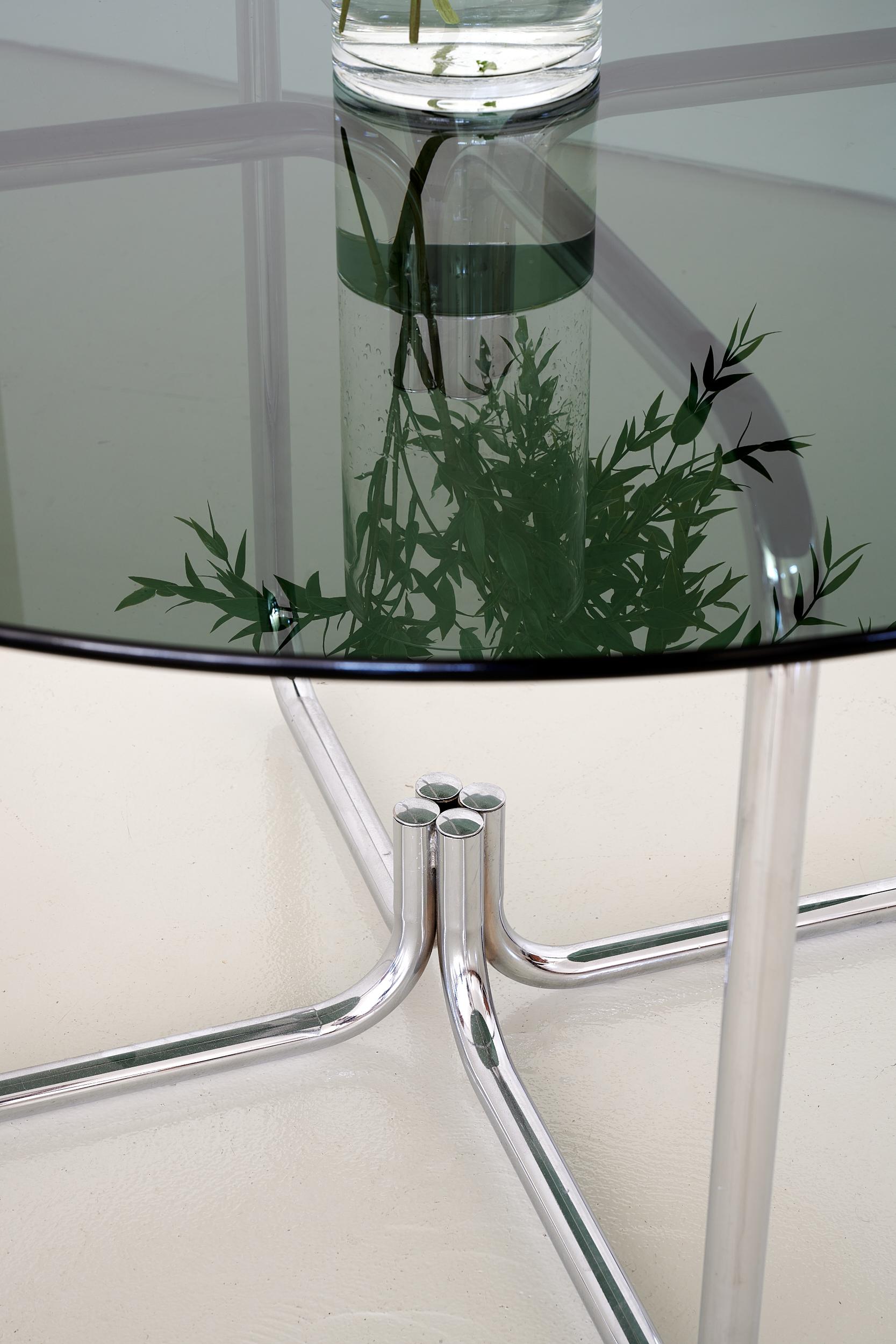 Space Age Vintage Jerry Johnson Chrome Smoked Glass Dining Table