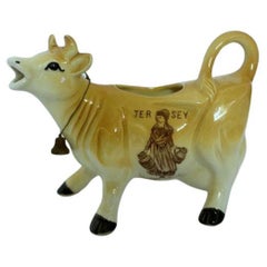 Vintage Jersey Creamer Ornate Porcelain Cow with Bell for Animal Lovers 19th C.