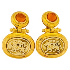 Vintage JESARA gold glass door knocker lion designer runway clip on earrings