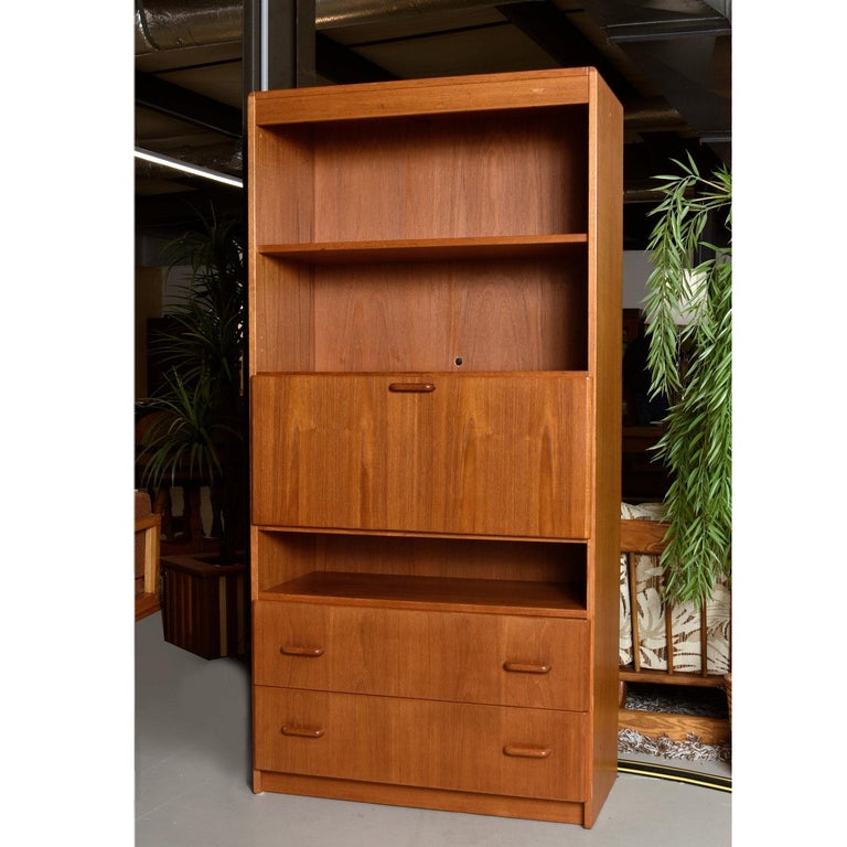 Vintage Jesper Danish Teak Bookcase Stereo Tambour with Lighted