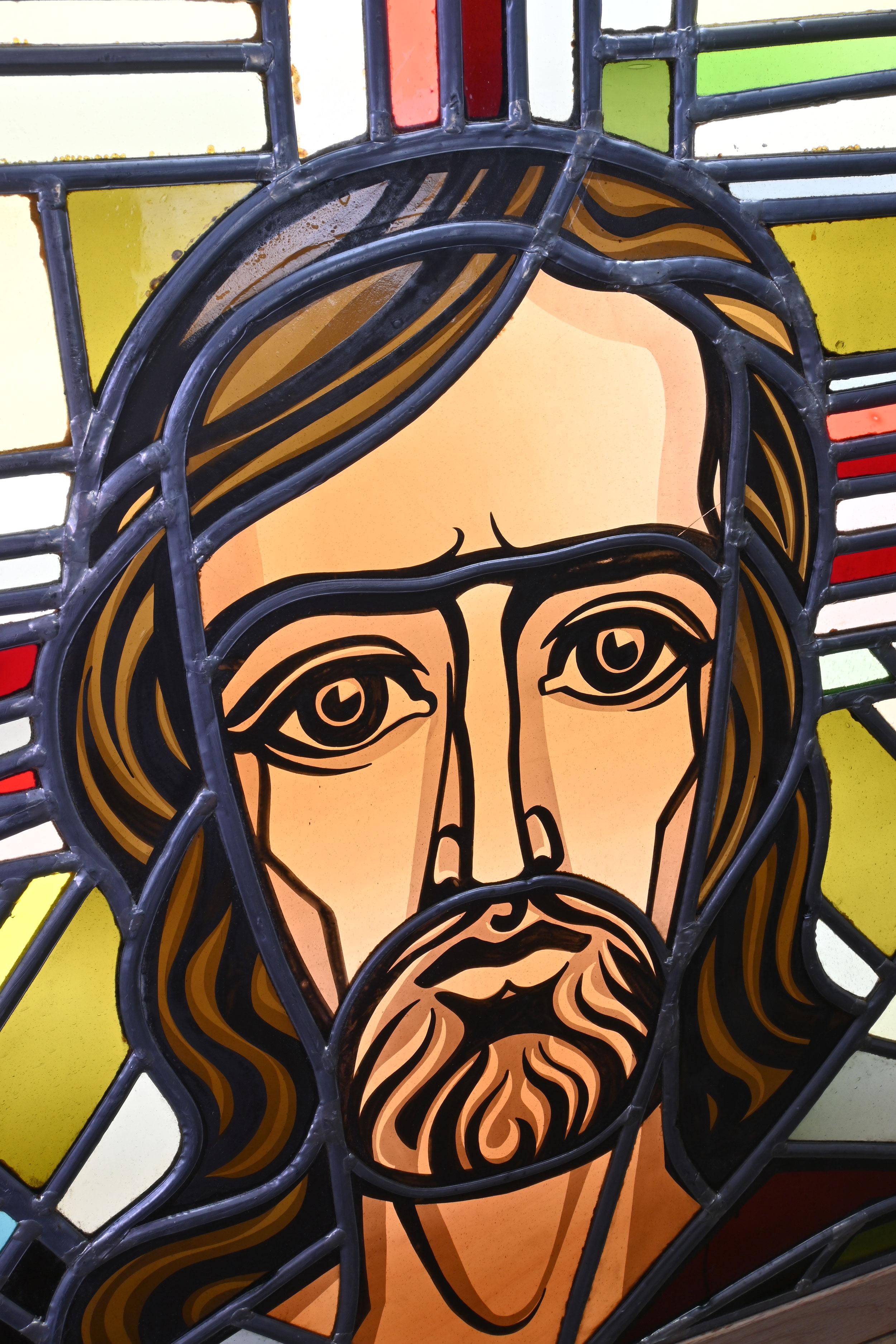 Arts and Crafts Vintage Jesus Stained Glass Window
