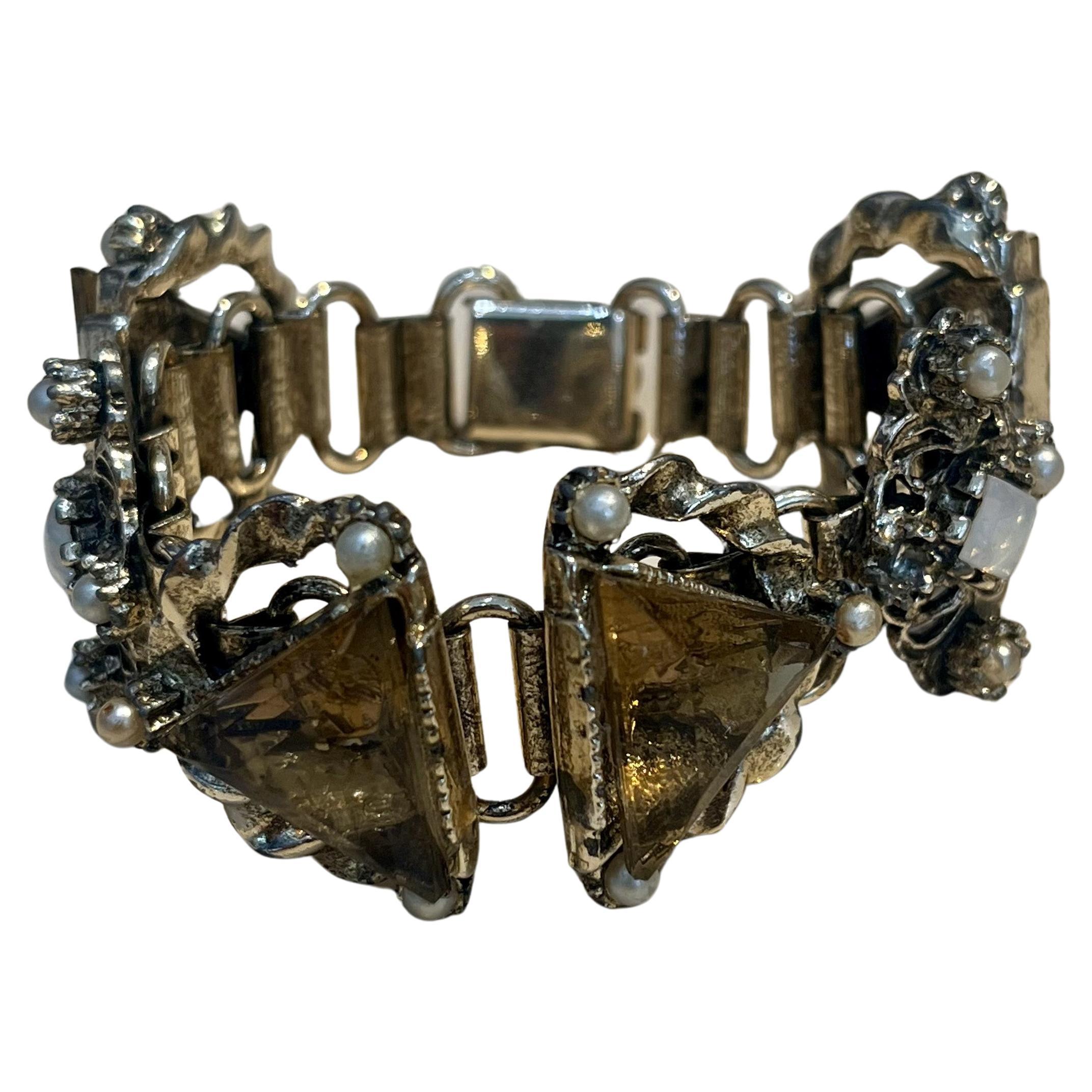Perlina Bracciale a catena d'argento Jewell d'epoca in quarzo fumé in vendita
