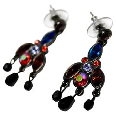 Vintage Jewel-Tone Crystal Chandelier Dangle Earrings