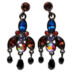 Vintage Jewel-Tone Crystal Chandelier Dangle Earrings