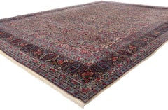 Vintage Jewel-Tone Persian Floral Lavar Kerman Carpet, 11'02 x 14'05