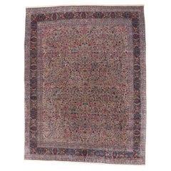 Vintage Jewel-Tone Persian Floral Lavar Kerman Carpet, 11'02 x 14'05