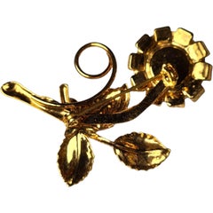 Vintage Jewel Tone Rhinestone Flower Brooch Gold-Tone Floral Figural Pin
