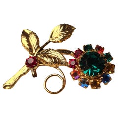 Vintage Jewell Spilla fiore con strass Spilla floreale con strass in oro Spilla figurativa floreale