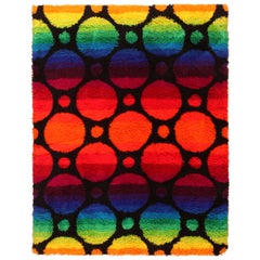 Vintage Jewel Tone Swedish Rya Shag Rug. Size: 4 ft 10 in x 6 ft 6 in