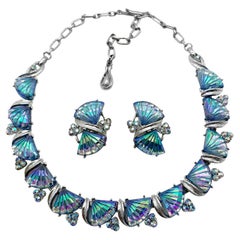 Collana e orecchini vintage in vetro Jewelcraft Rainbow Floral 1950s