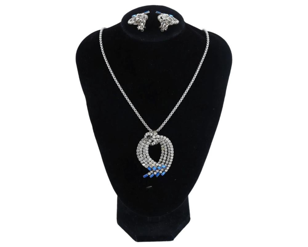 Vintage Jeweled Clip Earrings And Necklace Set In Good Condition In New York, NY