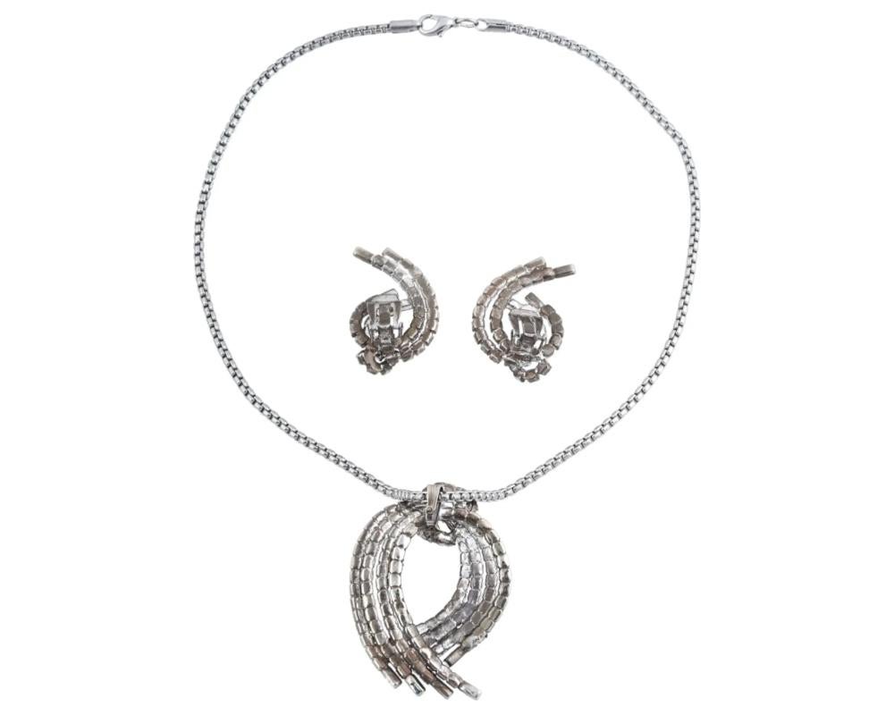 Women's Vintage Jeweled Clip Earrings And Necklace Set
