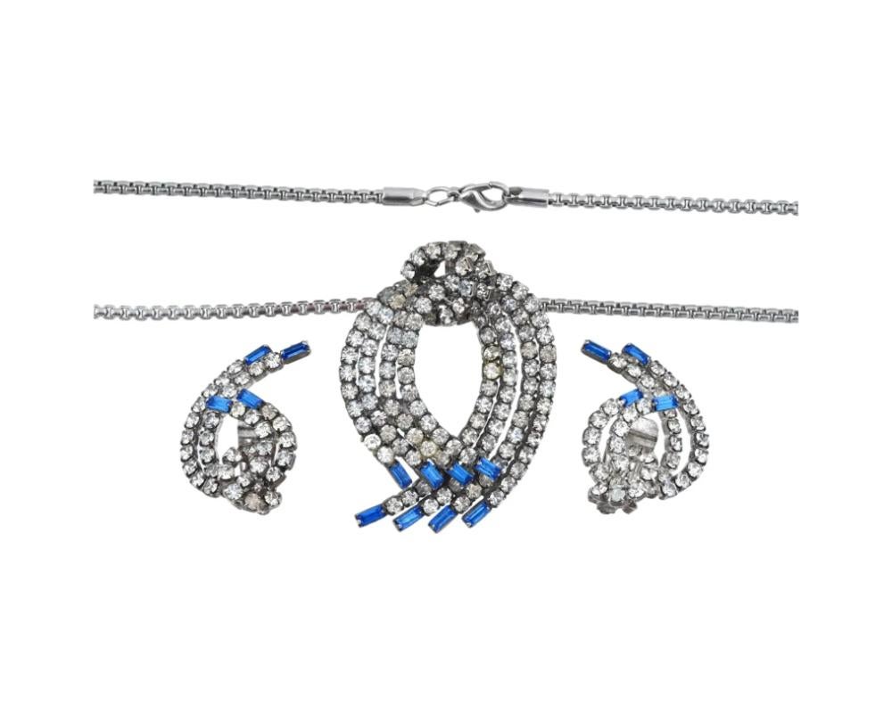Vintage Jeweled Clip Earrings And Necklace Set 1