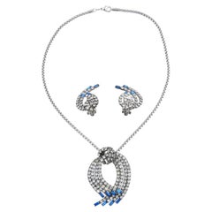 Vintage Jeweled Clip Earrings And Necklace Set