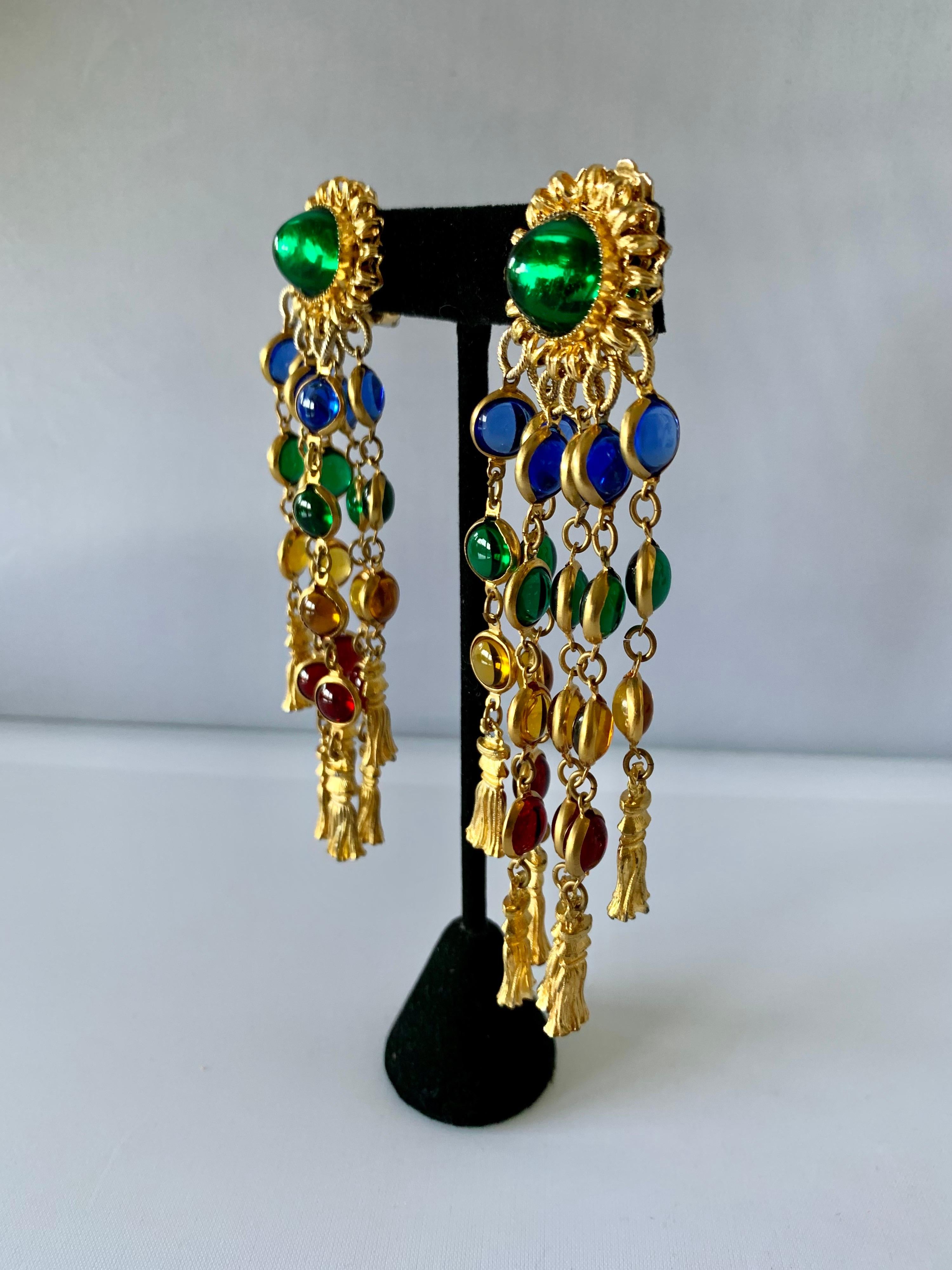 Vintage Jeweled Tassel Statement Earrings  In Excellent Condition In Palm Springs, CA