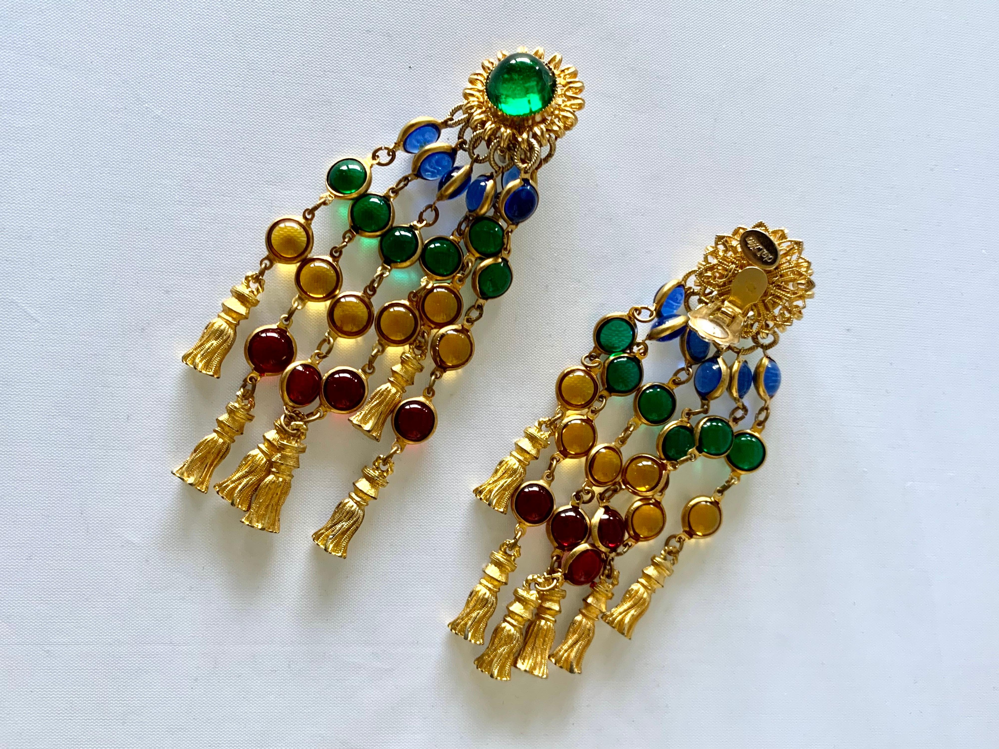 Vintage Jeweled Tassel Statement Earrings  2