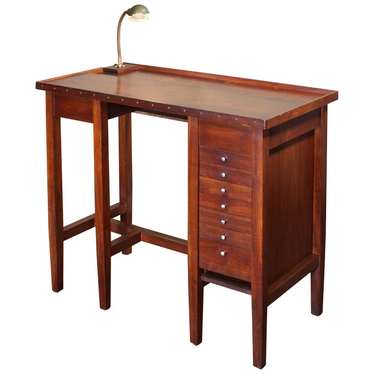 Vintage Jewelers Workbench Table And Desk Lamp With Lek Tro Lens