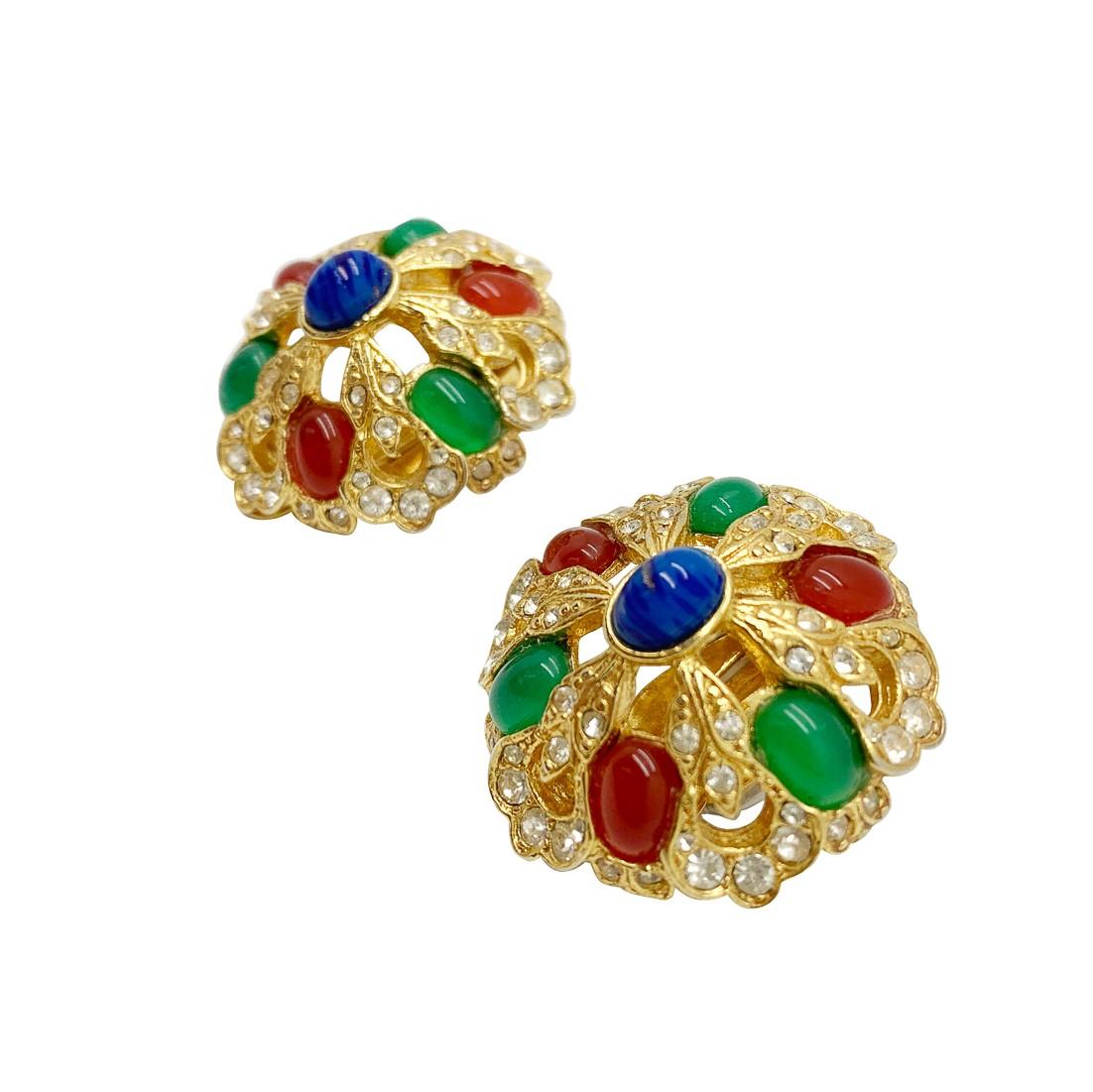 Vintage Jewelled Cabochon Earrings 1970s In Good Condition For Sale In Wilmslow, GB