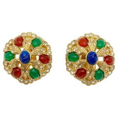 Vintage Jewelled Cabochon Earrings 1970s