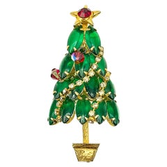 Vintage Jewelled Christmas Tree Brooch 1950s