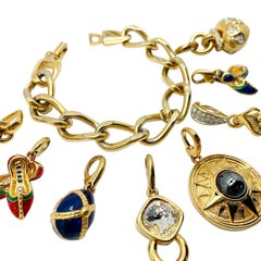 Vintage Jewelled Statement Detachable Hearts, Egg, Sunburst Charm Bracelet 1980s