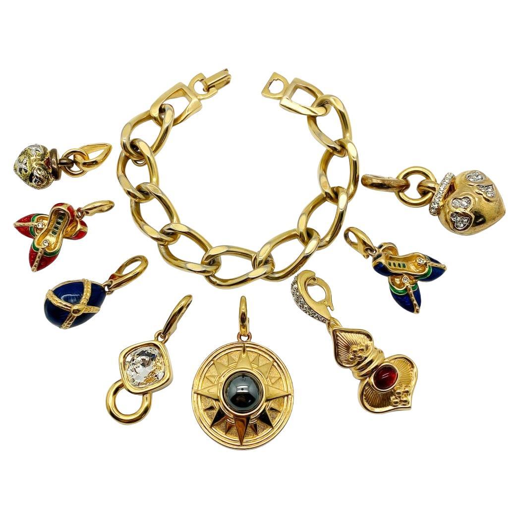 Vintage Jewelled Detachable Charm Bracelet 1980s