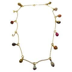 Vintage Jewelled Egg Charm Necklace 1980s