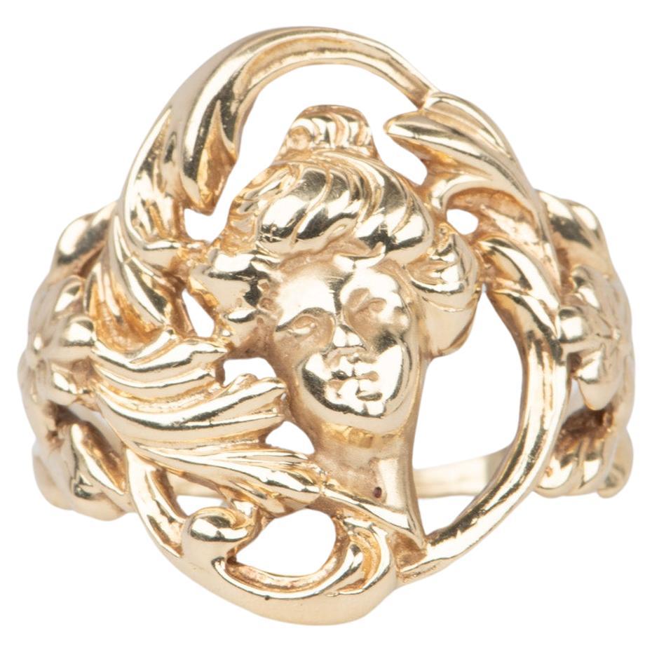 Vintage Jewelry Art Nouveau Floral Woman Ring 14K Gold 7g For Sale