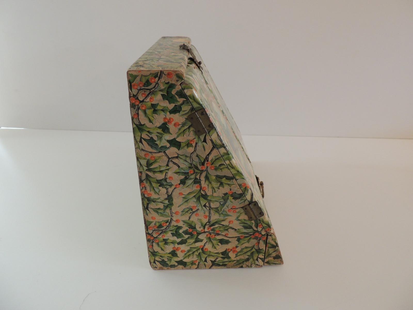 Victorian Vintage Jewelry Box Cover in Holly Pattern Paper